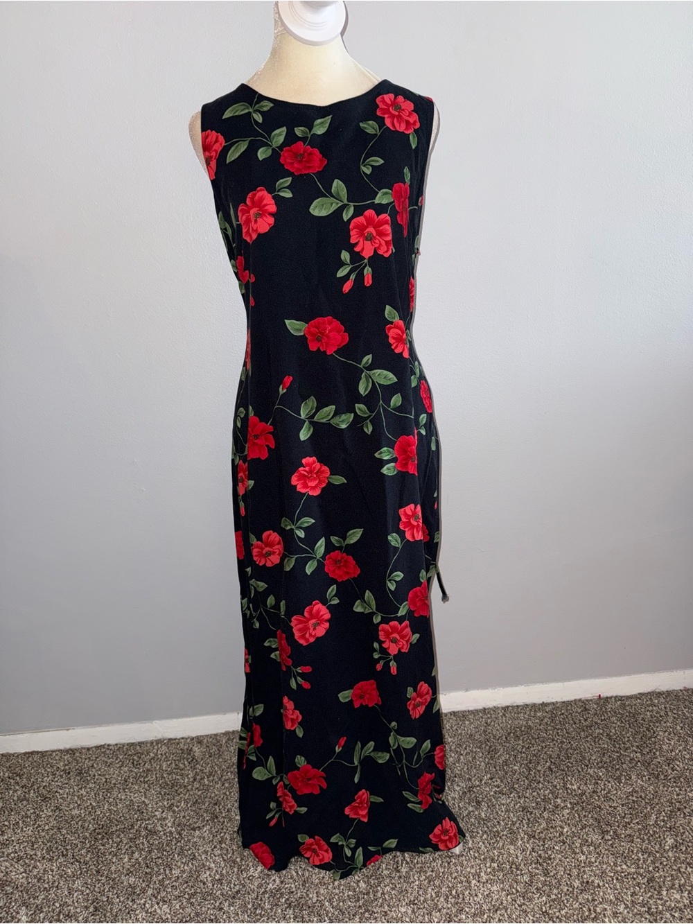 Teddi Black Maxi Dress with Red Floral Print